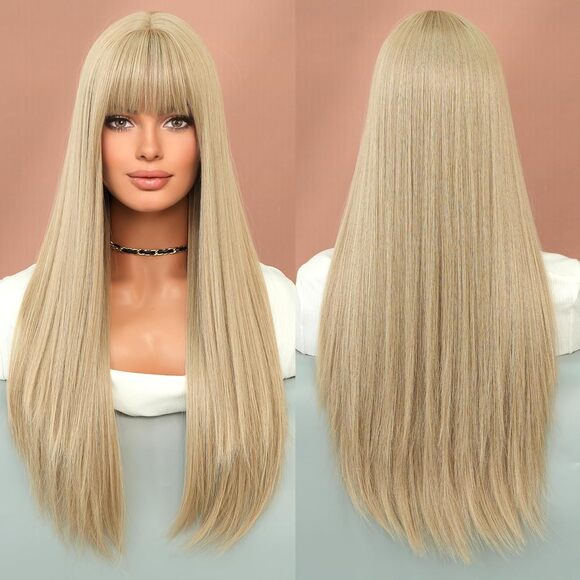 27in Natural Heat Resistant Fiber Synthetic Layered Straight Light Blonde Wigs - Picture 4 of 4